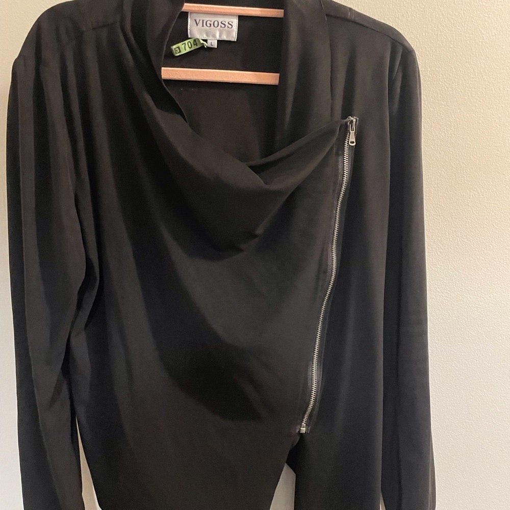 Vigoss Black Suede like asymmetrical jacket large elegant drape fabric